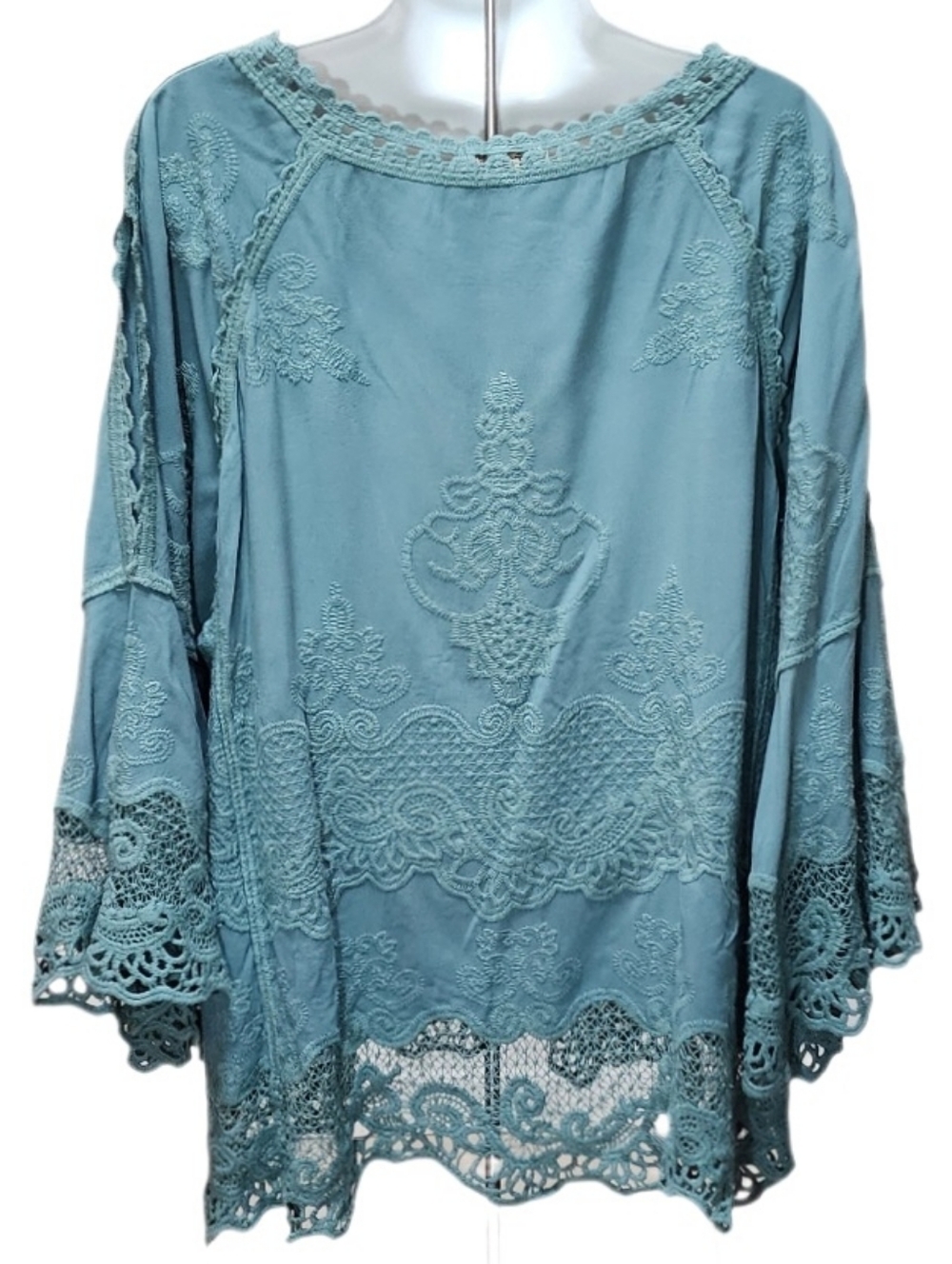 Democracy Embroidered Crochet Lace Boho Blouse Top 3/4 Bell Split Sleeve Size 2X - Picture 6 of 8